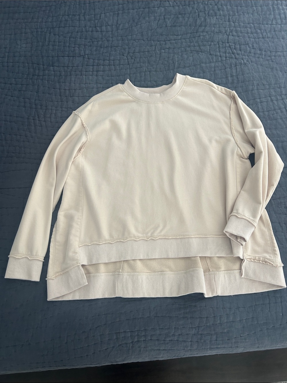 Bluivy Cream Layered-Hem Crewneck Sweatshirt